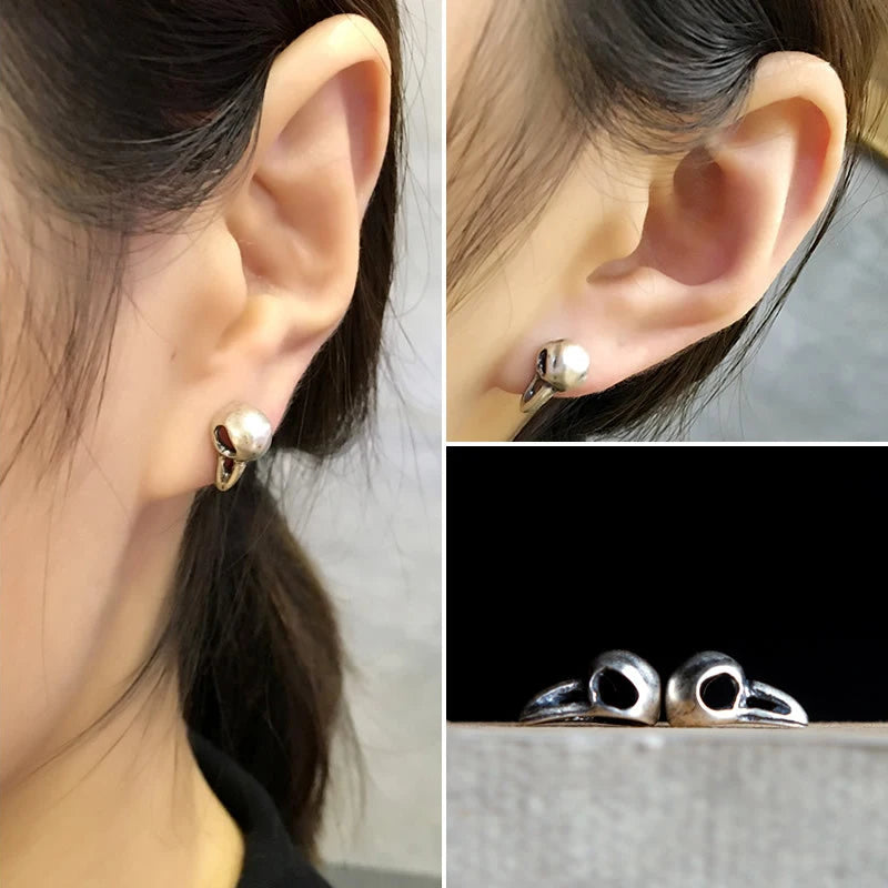 925 Sterling Silver Crow Skull Stud Earrings - non-plated