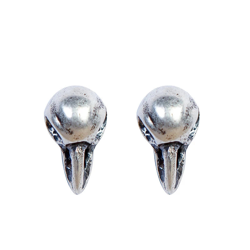 925 Sterling Silver Crow Skull Stud Earrings - non-plated