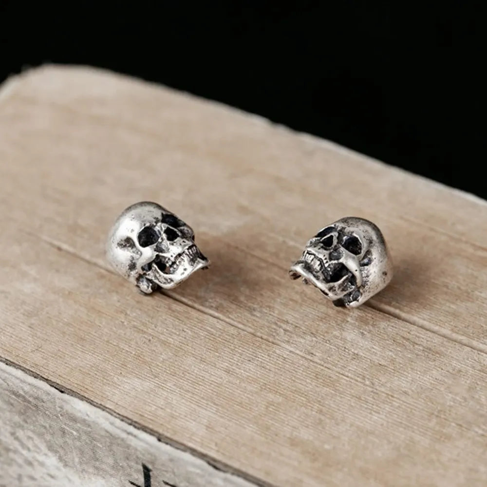 925 Sterling Silver Skull Stud Earrings - non-plated