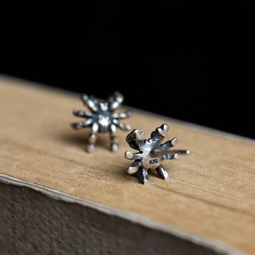 925 Sterling Silver Spider Stud Earrings - non-plated