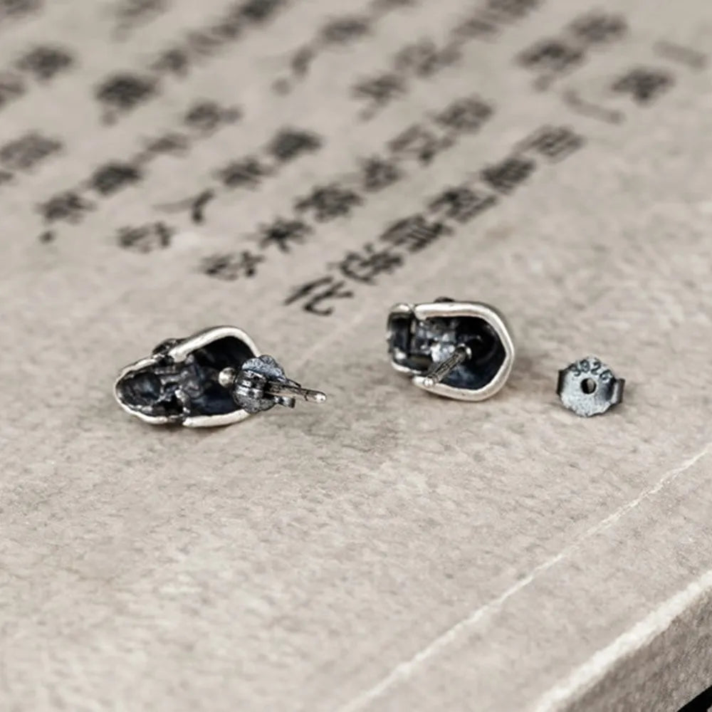 925 Sterling Silver Skull Stud Earrings - non-plated
