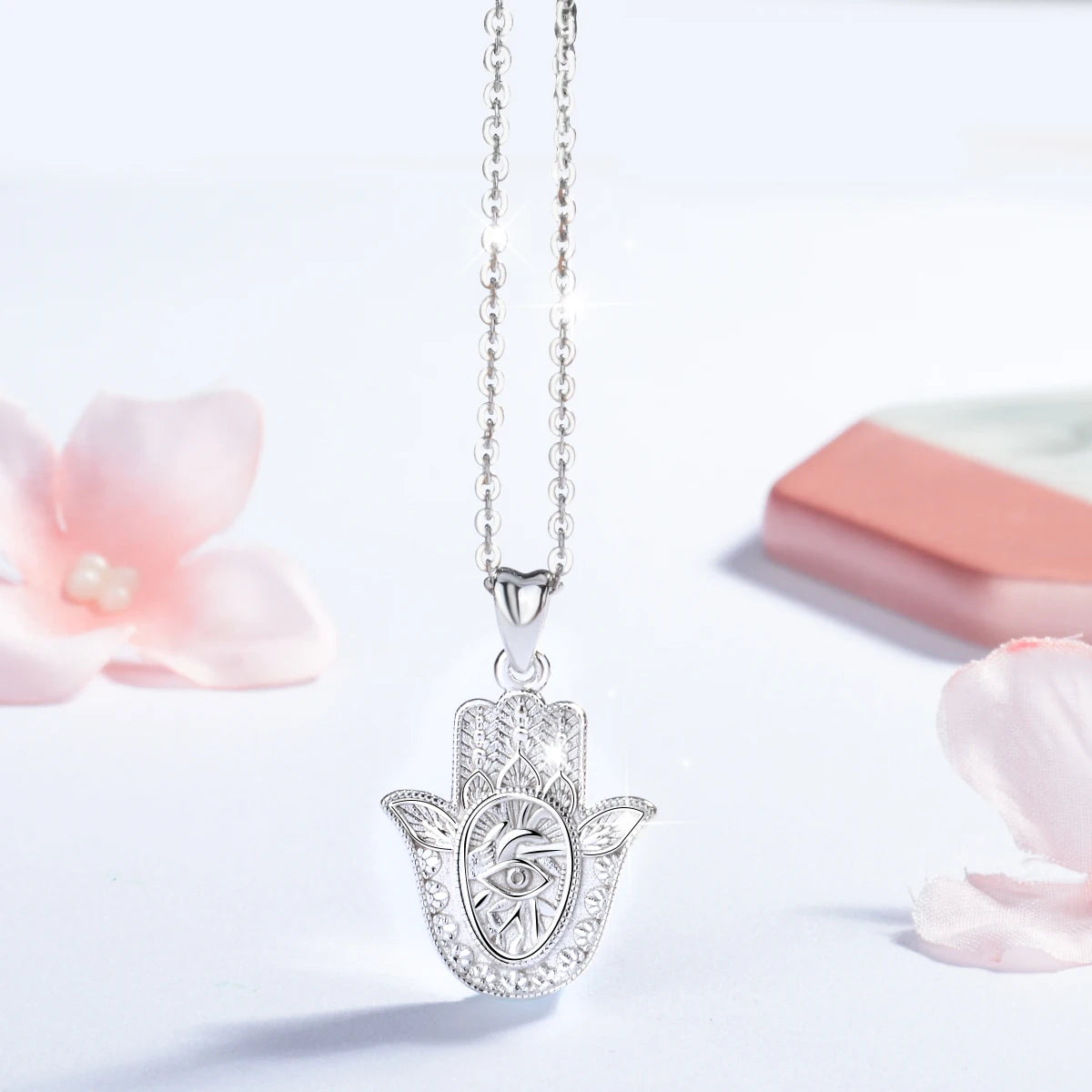 925 Sterling Silver Evil Eye Hamsa Hand Necklace