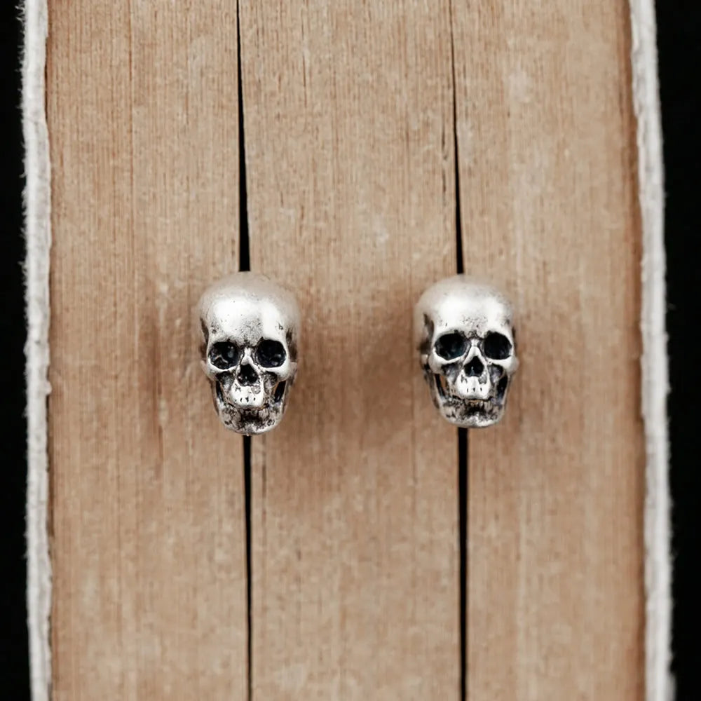 925 Sterling Silver Skull Stud Earrings - non-plated
