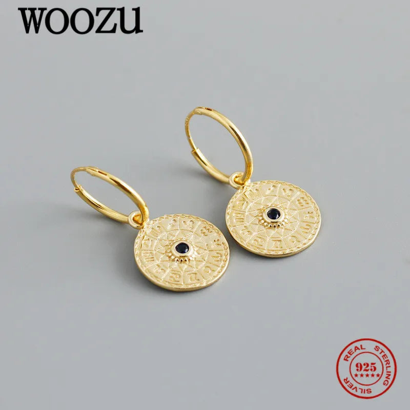 925 Sterling Silver Constellation Disk Drop Earrings - Platinum or Gold Plated