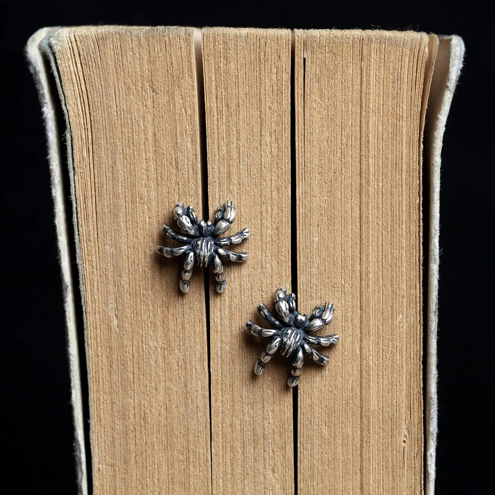 925 Sterling Silver Spider Stud Earrings - non-plated