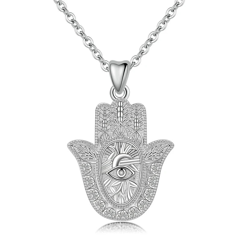 925 Sterling Silver Evil Eye Hamsa Hand Necklace