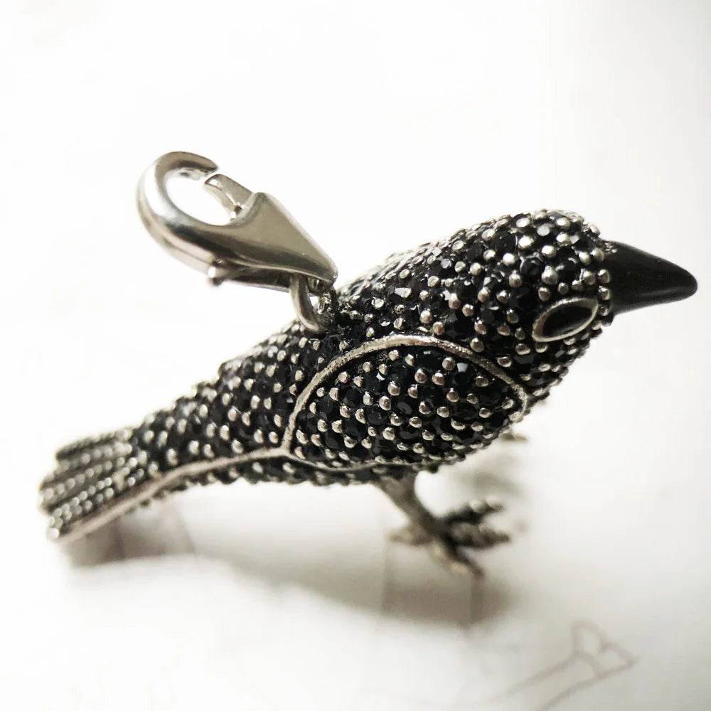 925 Silver and Zircon Stoned Black Raven Pendant Charm