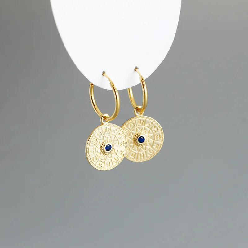 925 Sterling Silver Constellation Disk Drop Earrings - Platinum or Gold Plated