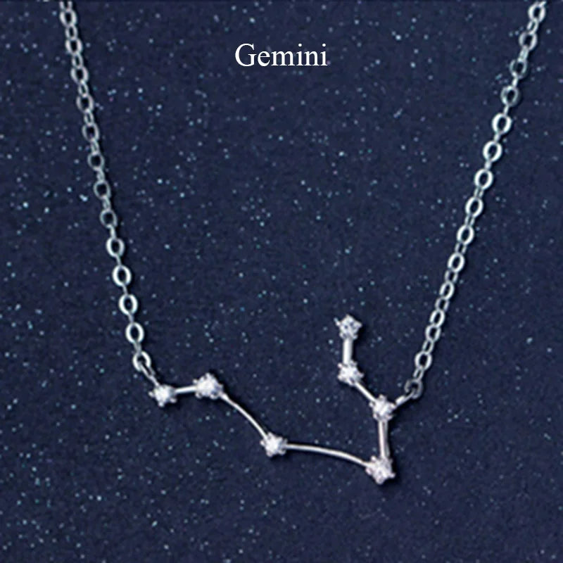 925 Sterling Silver Zircon Necklace - Zodiac Collection