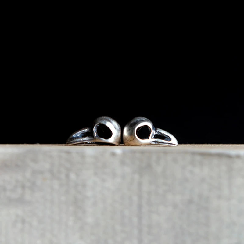 925 Sterling Silver Crow Skull Stud Earrings - non-plated