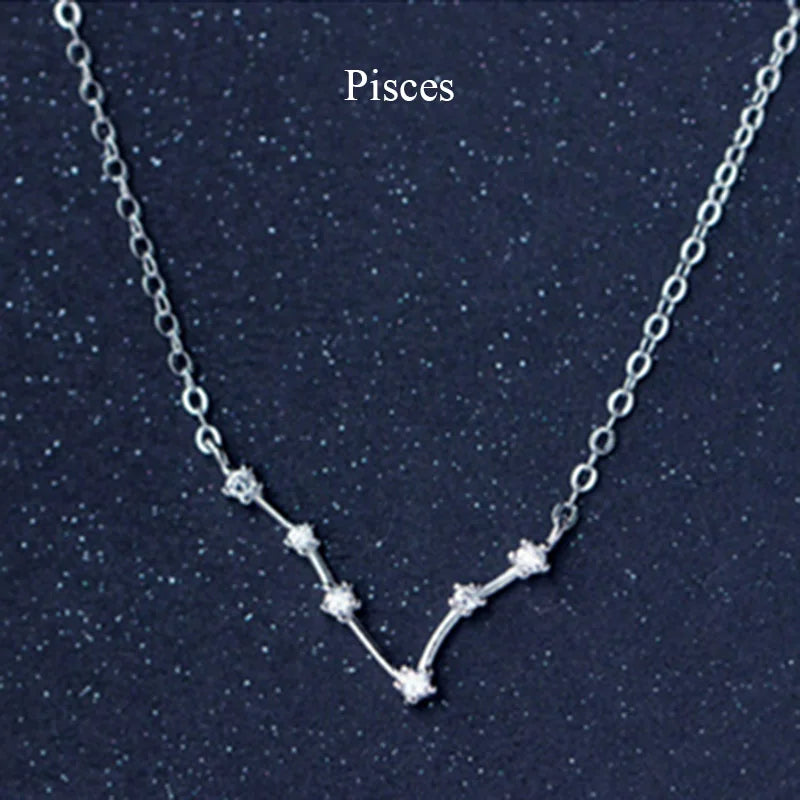 925 Sterling Silver Zircon Necklace - Zodiac Collection