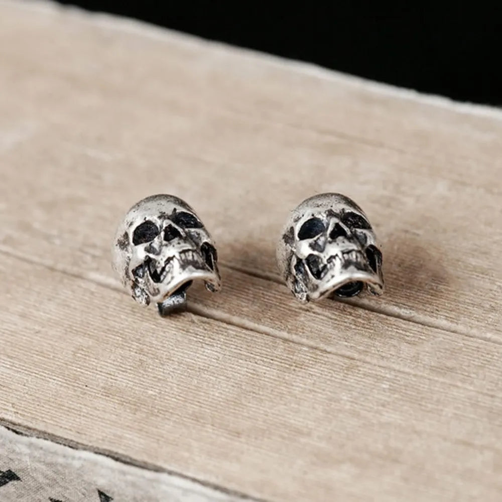 925 Sterling Silver Skull Stud Earrings - non-plated