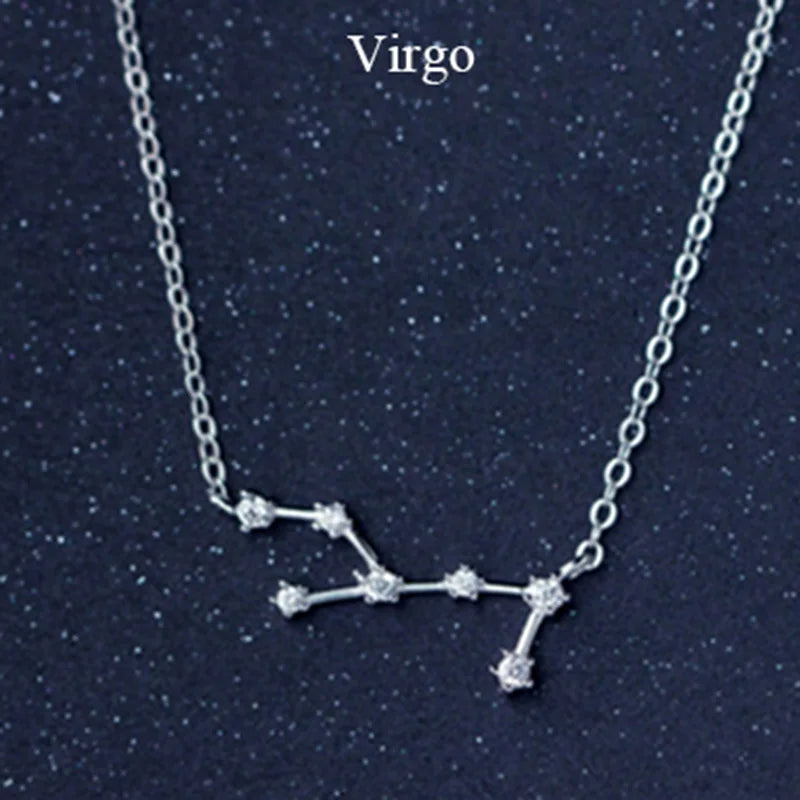 925 Sterling Silver Zircon Necklace - Zodiac Collection