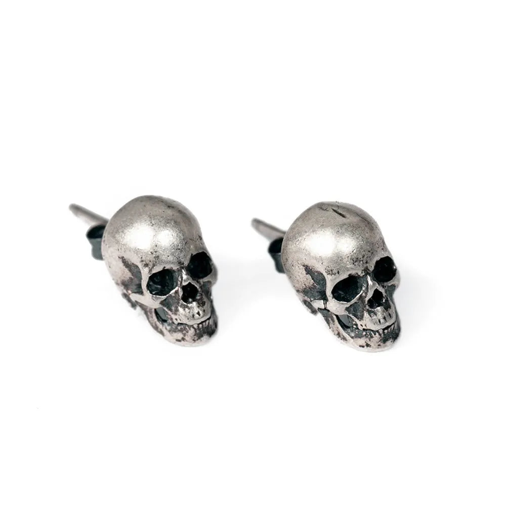 925 Sterling Silver Skull Stud Earrings - non-plated