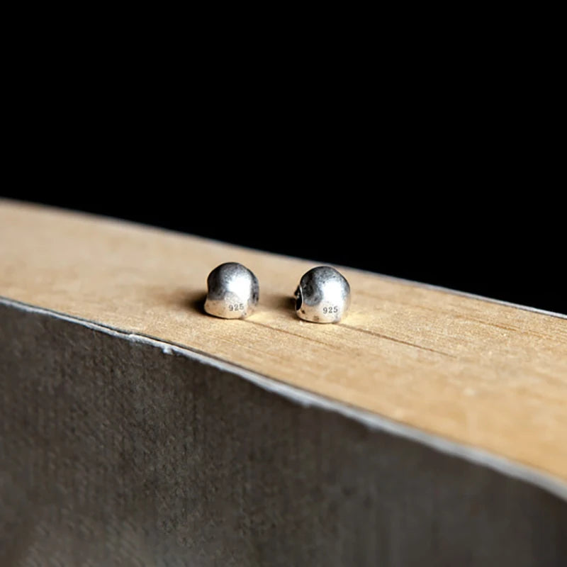 925 Sterling Silver Crow Skull Stud Earrings - non-plated