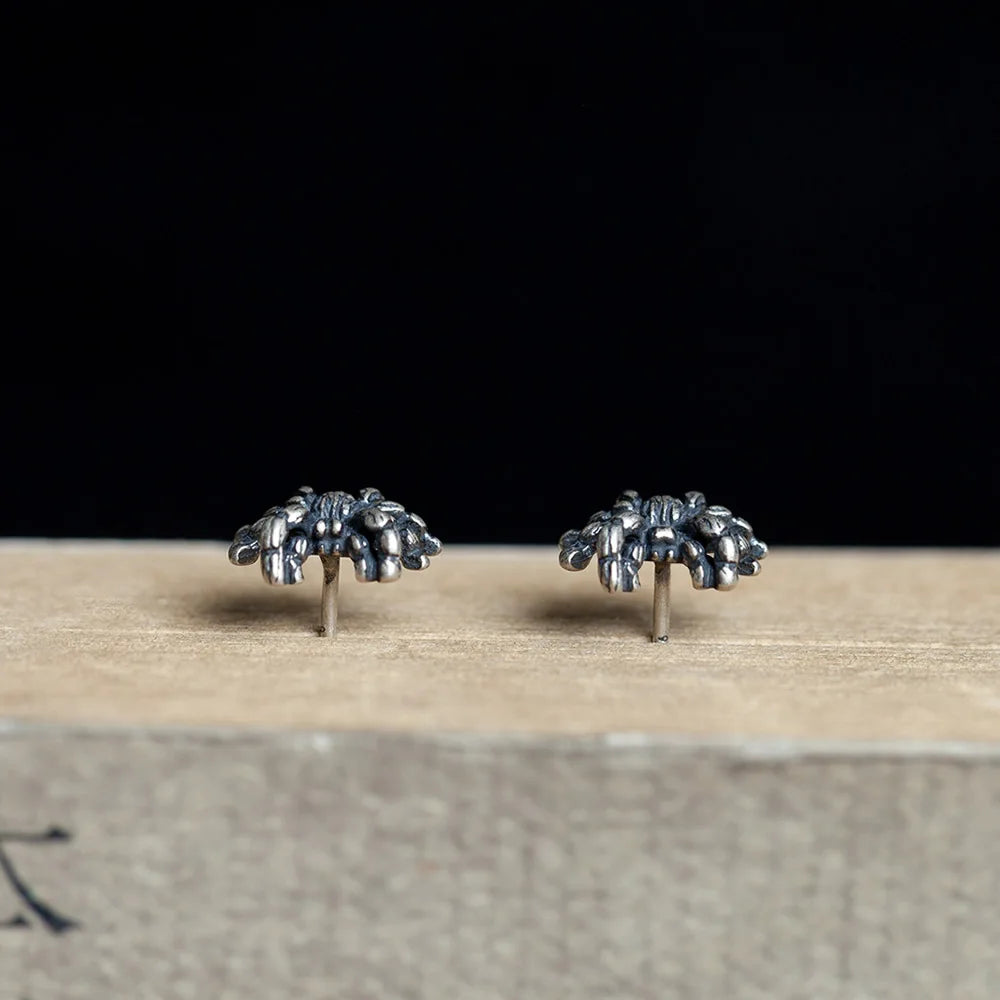 925 Sterling Silver Spider Stud Earrings - non-plated