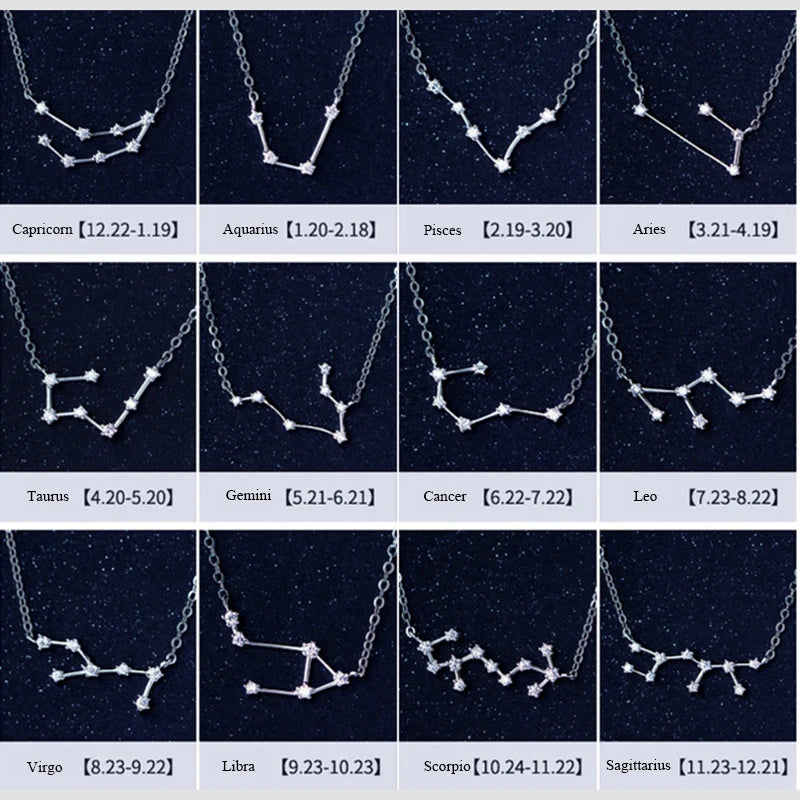 925 Sterling Silver Zircon Necklace - Zodiac Collection