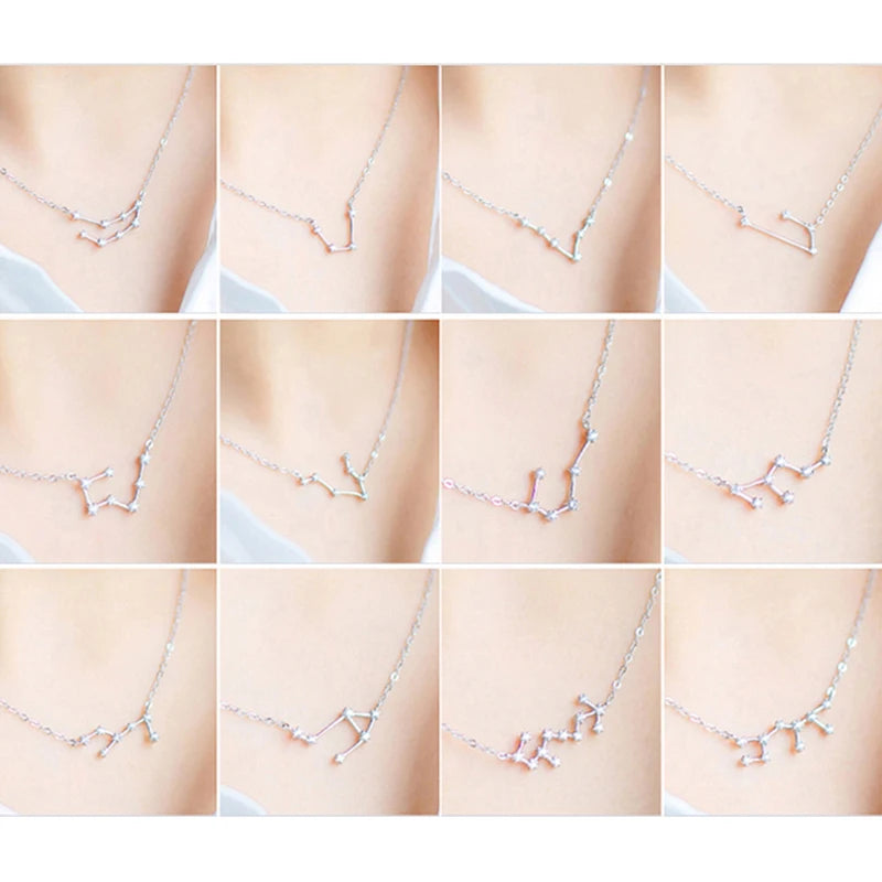 925 Sterling Silver Zircon Necklace - Zodiac Collection