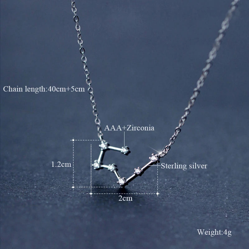 925 Sterling Silver Zircon Necklace - Zodiac Collection