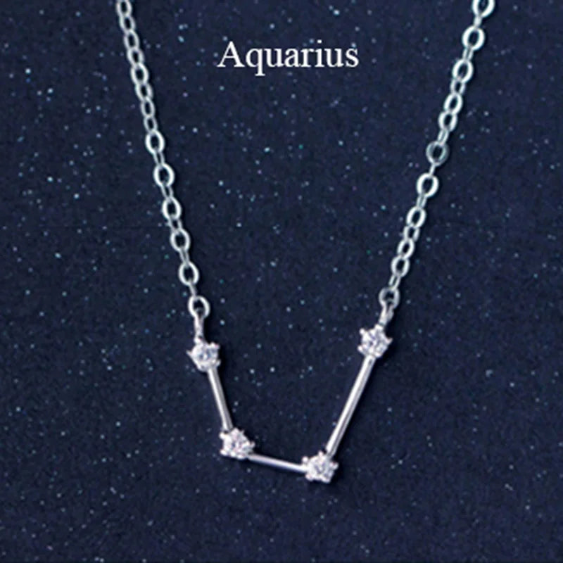 925 Sterling Silver Zircon Necklace - Zodiac Collection