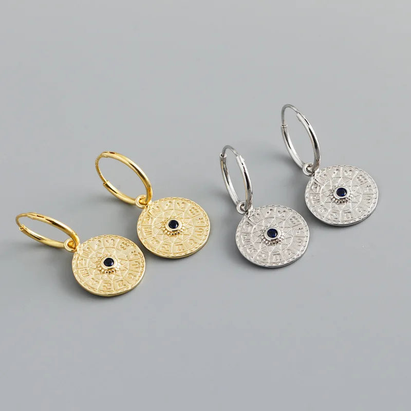 925 Sterling Silver Constellation Disk Drop Earrings - Platinum or Gold Plated