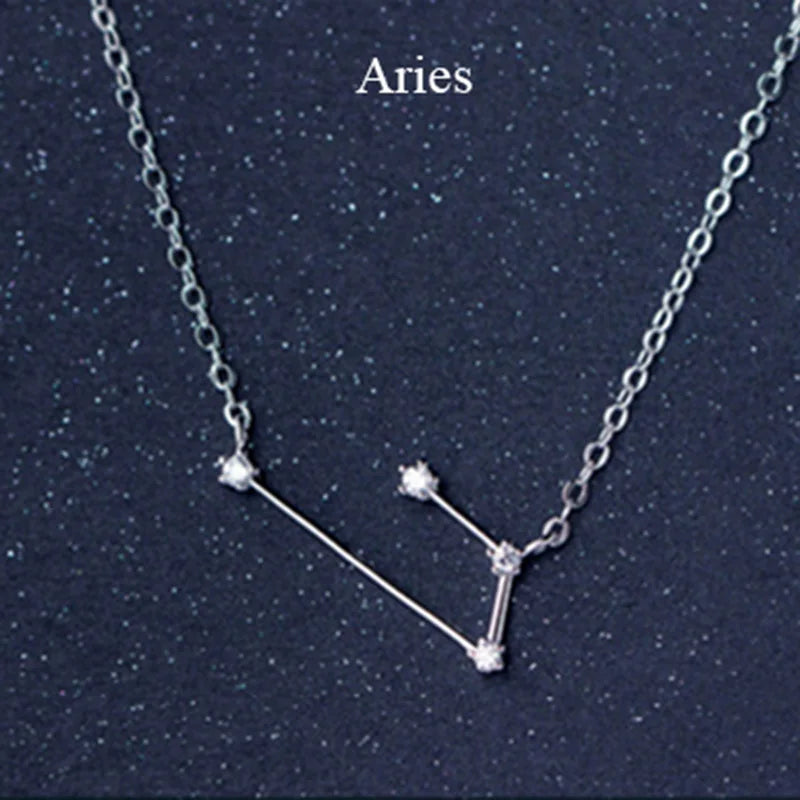 925 Sterling Silver Zircon Necklace - Zodiac Collection