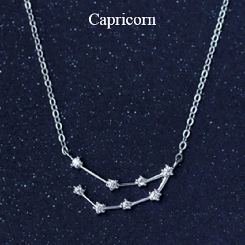 925 Sterling Silver Zircon Necklace - Zodiac Collection