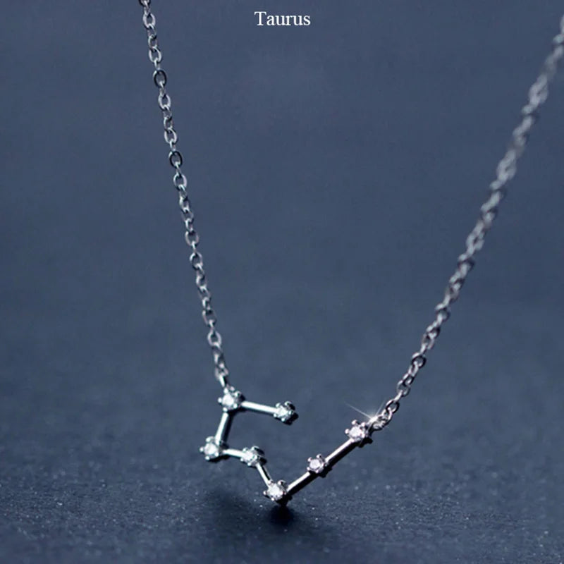 925 Sterling Silver Zircon Necklace - Zodiac Collection