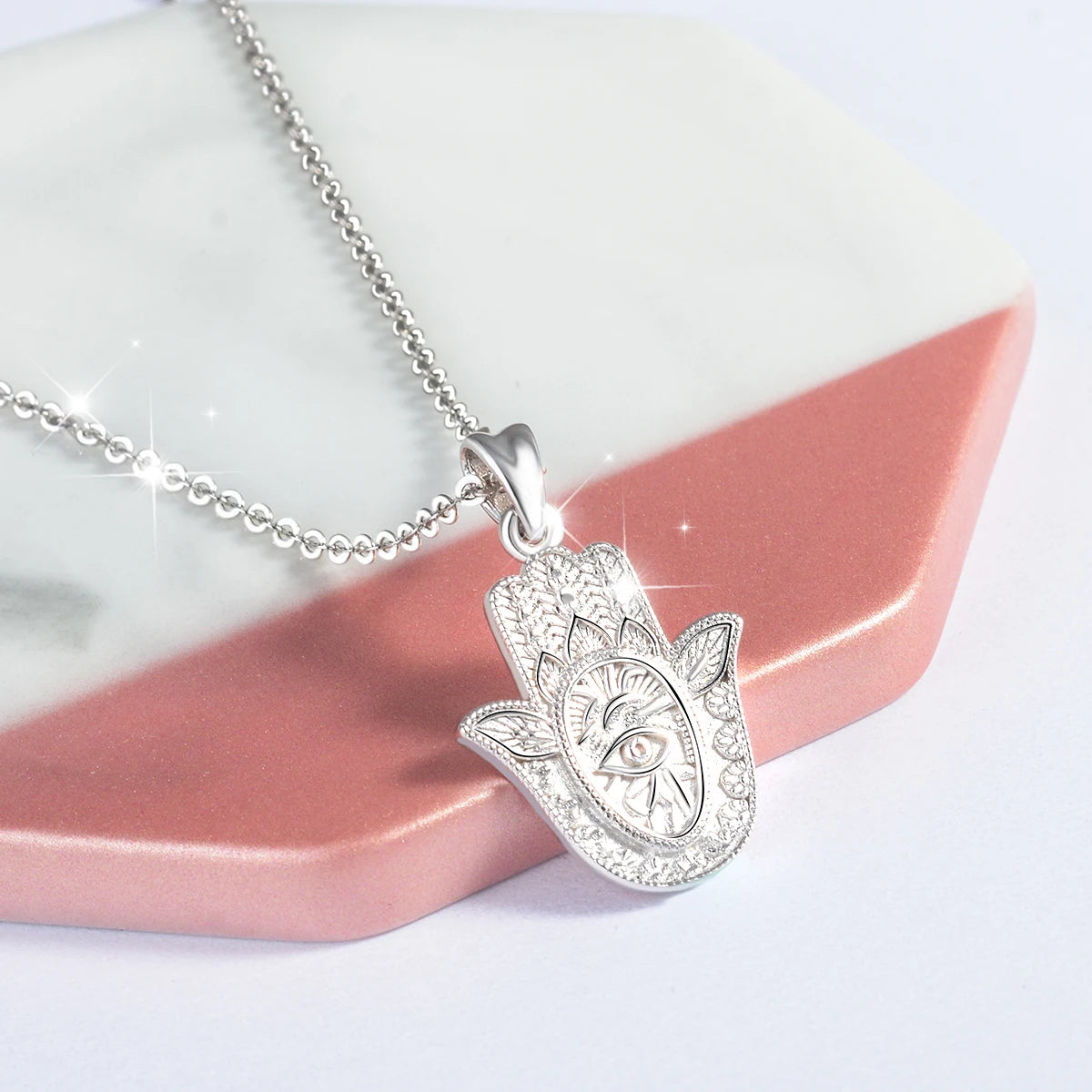 925 Sterling Silver Evil Eye Hamsa Hand Necklace