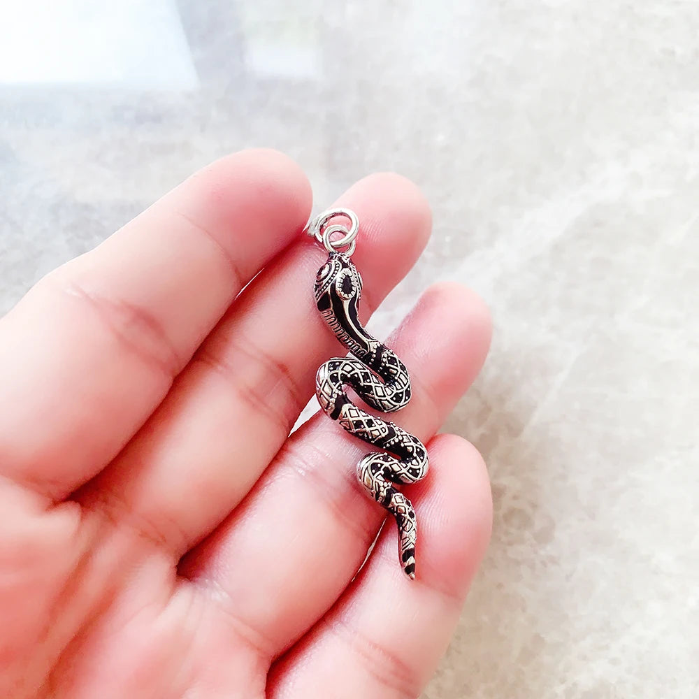 925 Sterling Silver and Black Zircon Stoned Snake Pendant Charm