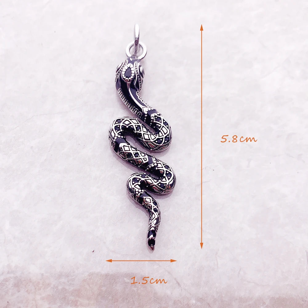 925 Sterling Silver and Black Zircon Stoned Snake Pendant Charm