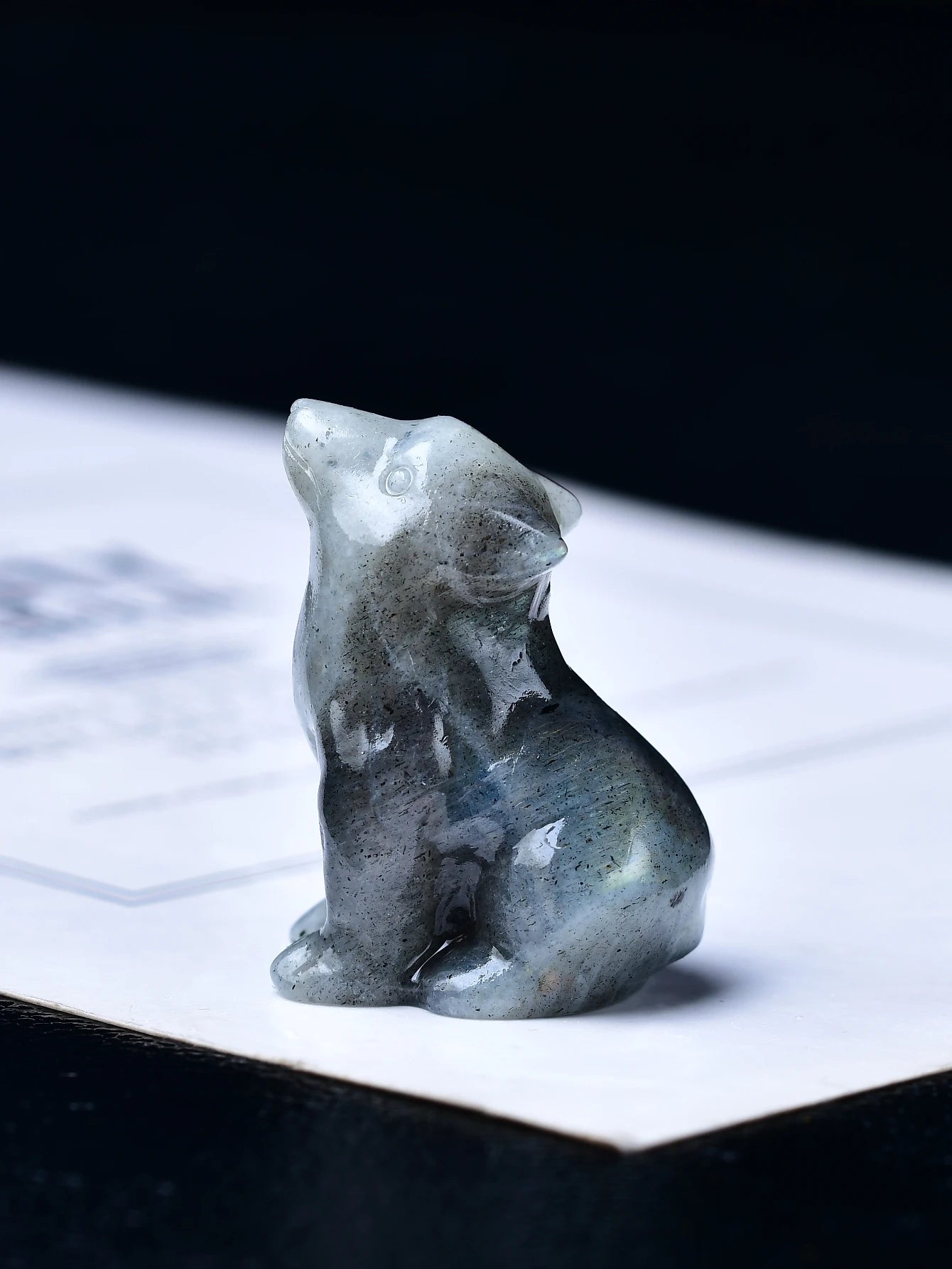 Mini Howling Crystal Wolf Carving