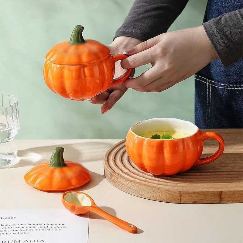 Pumpkin Bowl/Mug with Lid and Spoon