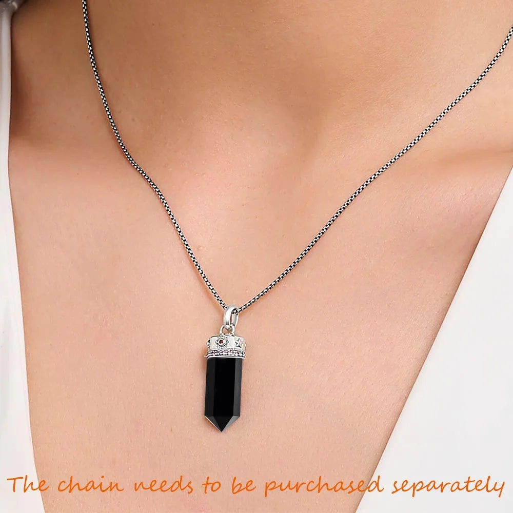 925 Sterling Silver Hexagonal Onyx Pendant with Zircon Sun and Moon