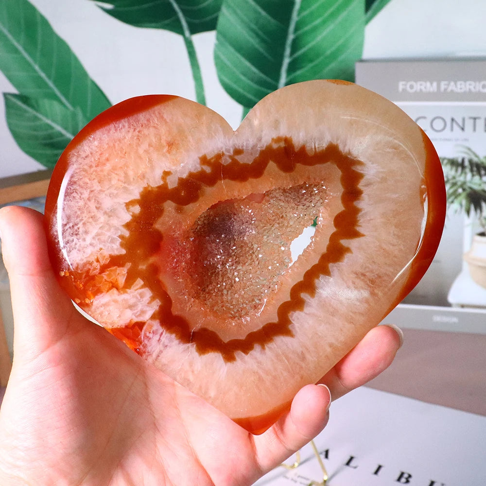 Large Carnelian Crystal Druzy Heart