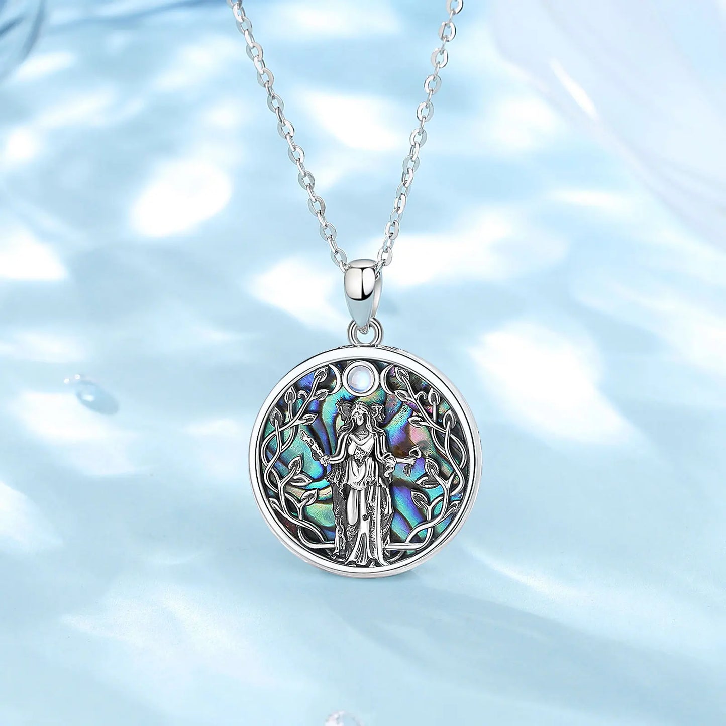 925 Sterling Silver Abalone Triple Goddess Necklace