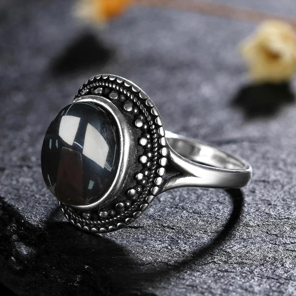 925 Sterling Silver Rings - Black Agate Collection - non-plated