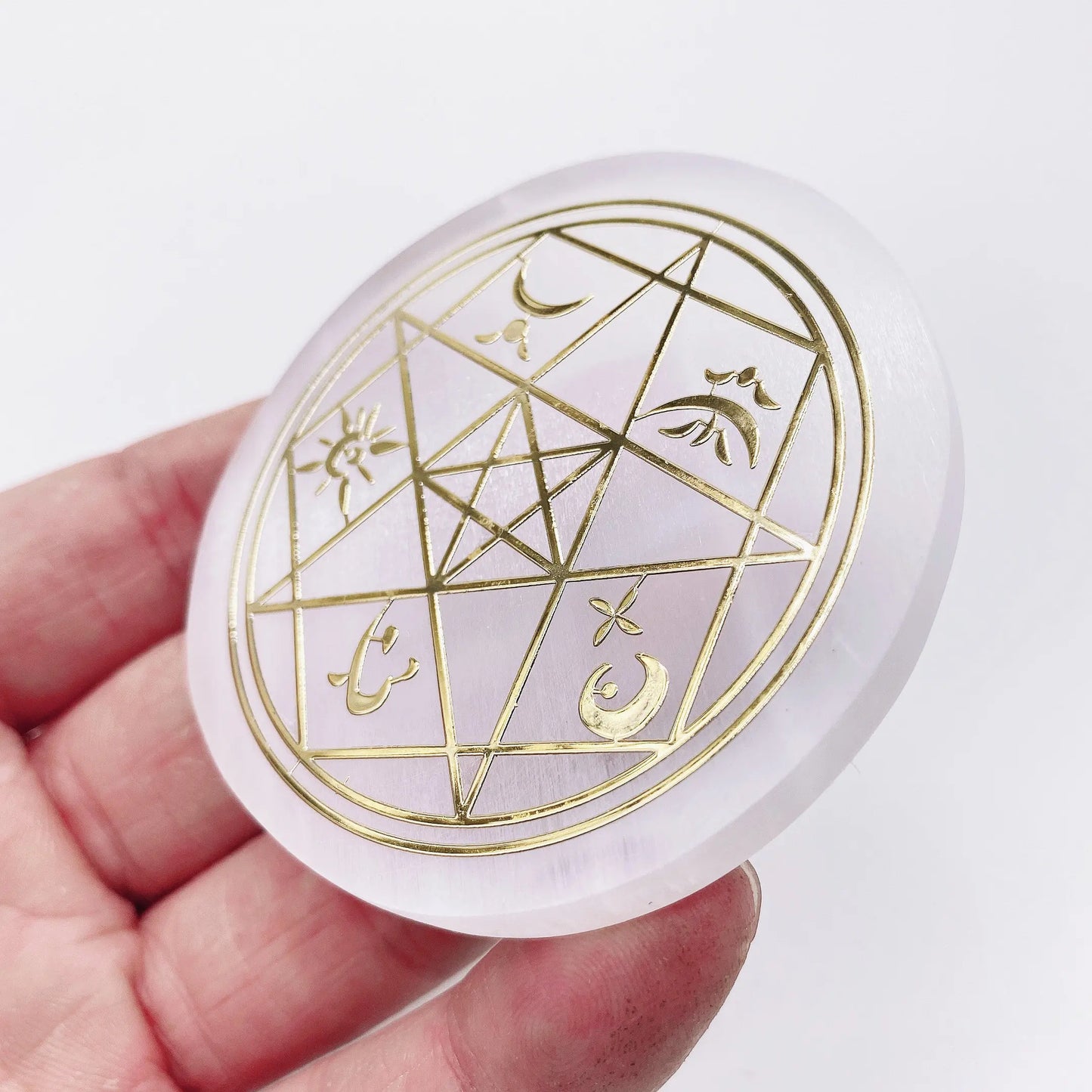 Selenite Crystal Plates with Gold Design