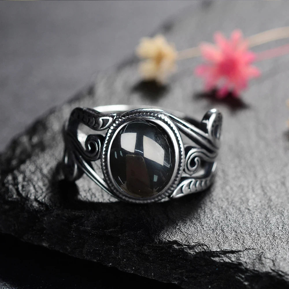 925 Sterling Silver Rings - Black Agate Collection - non-plated