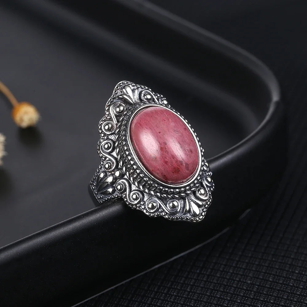 925 Sterling Silver Rings - Rhodochrosite Collection - non-plated