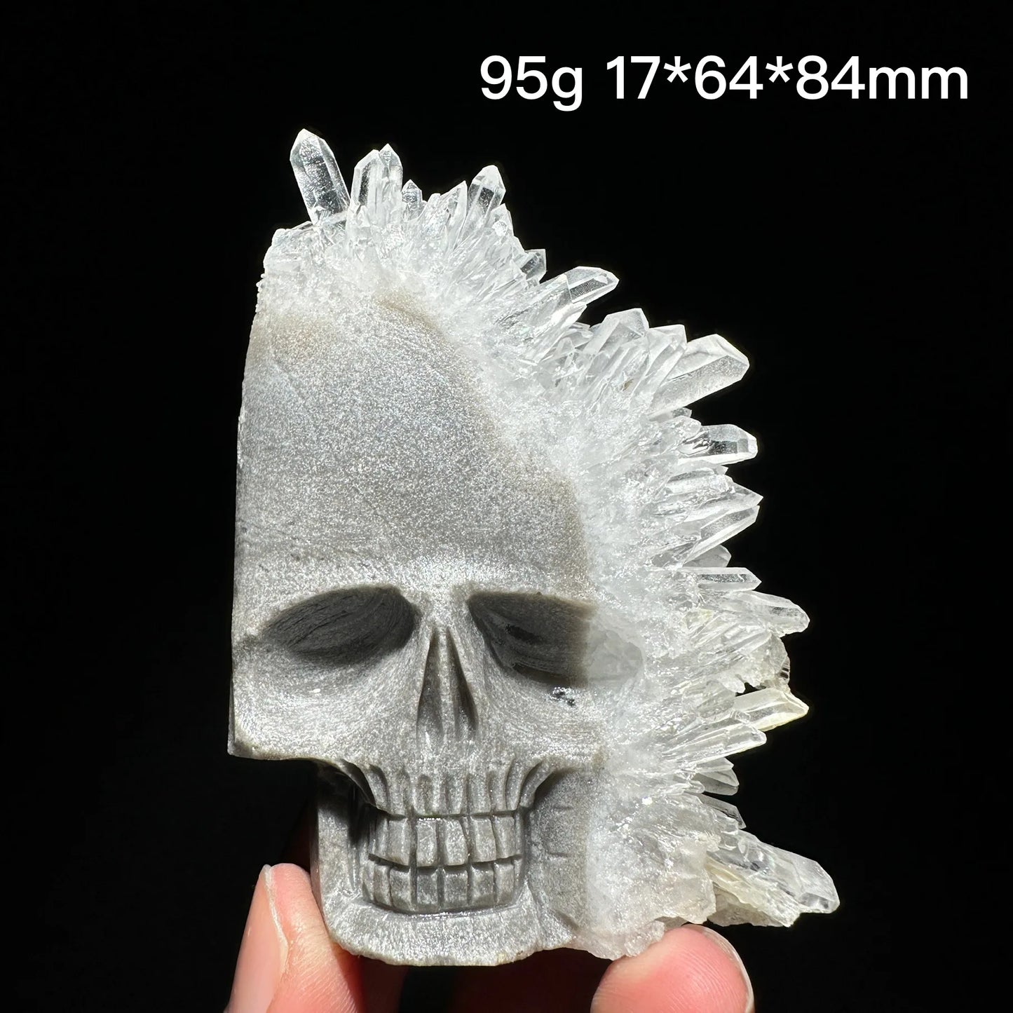 Clear Quartz Crystal Cluster Skull Carving