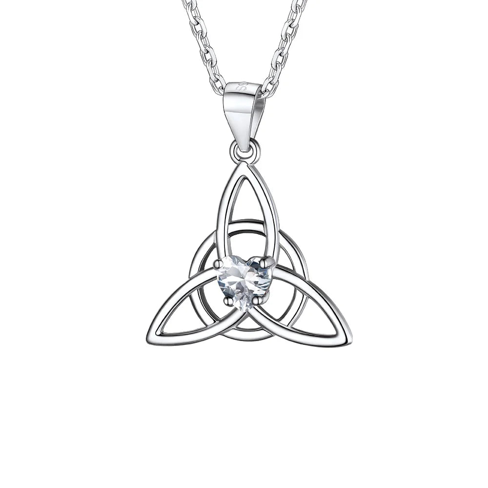 925 Sterling Silver Celtic Knot Birthstone Triquetra Necklace