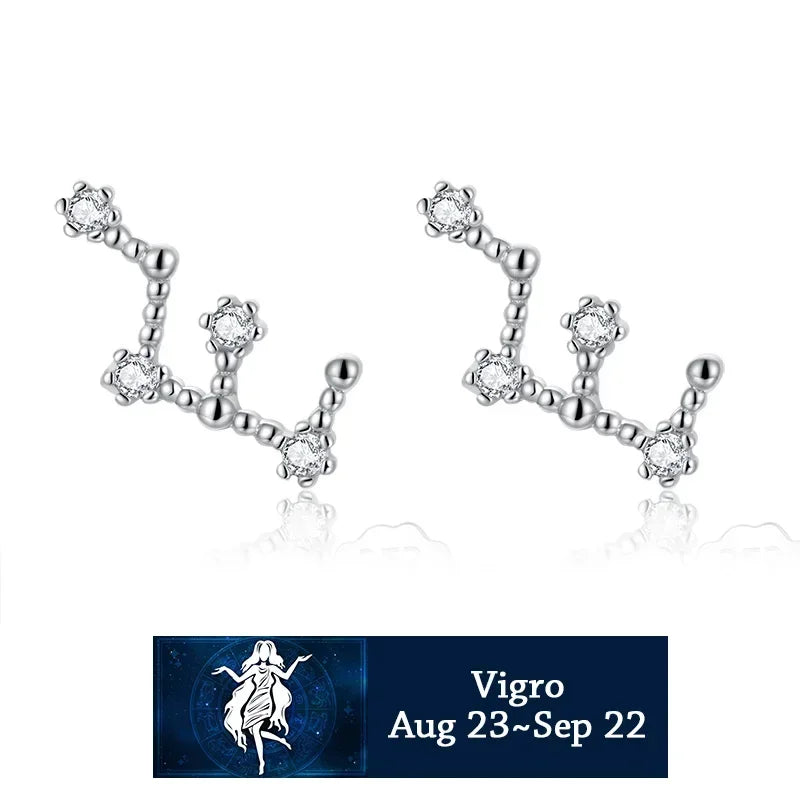 925 Sterling Silver Zircon Stud Earrings - Zodiac Collection