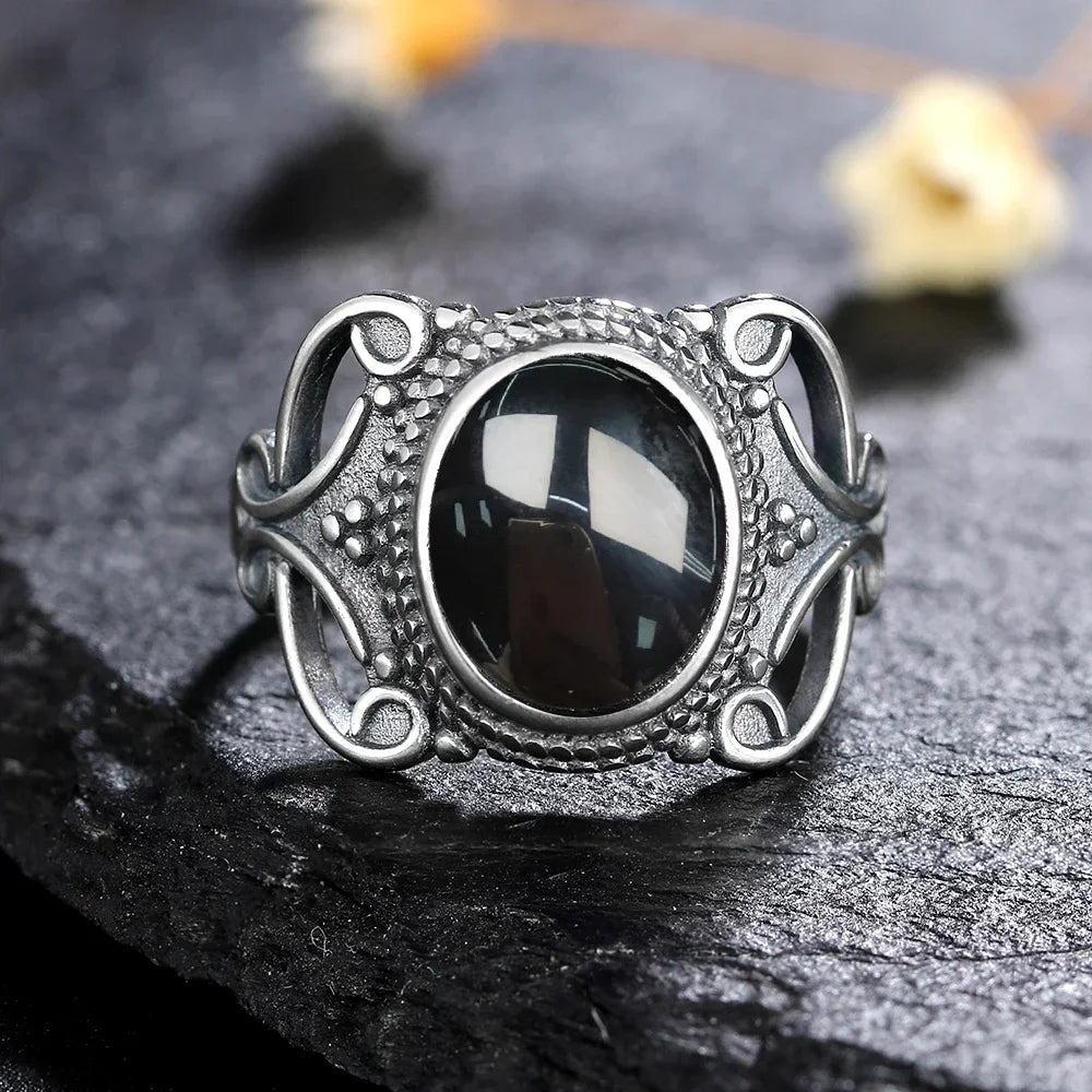 925 Sterling Silver Rings - Black Agate Collection - non-plated