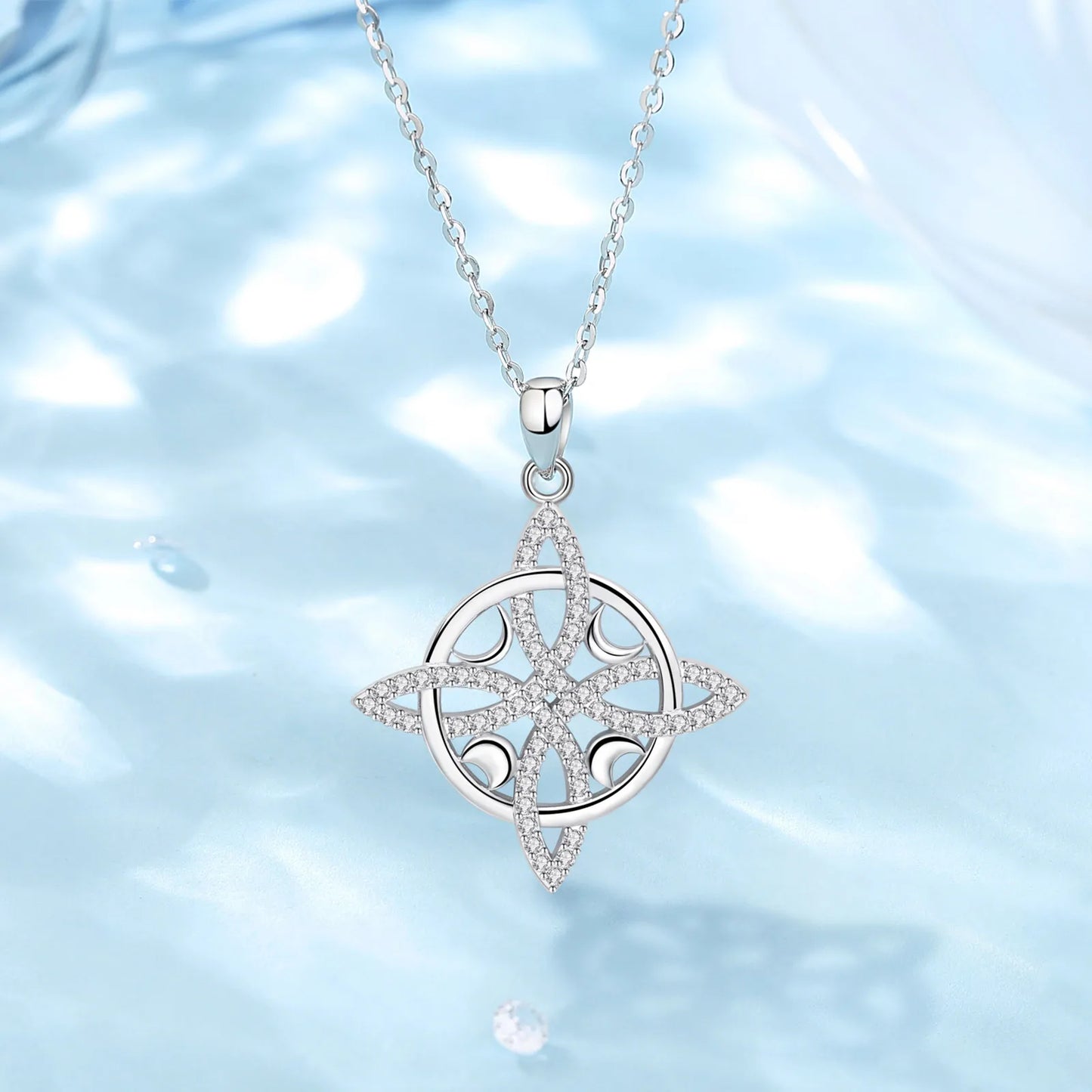 925 Sterling Silver White Zircon witches Knot Necklace