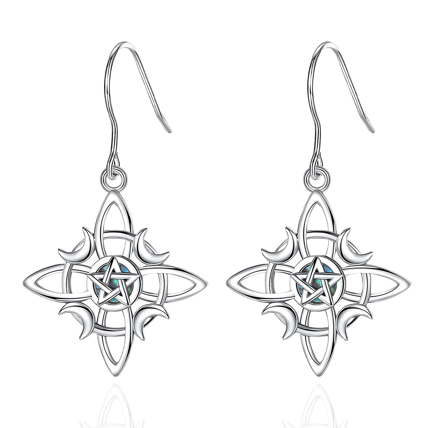 925 Sterling Silver Witch Knot Pentagram Drop Earrings With Mother of Pearl