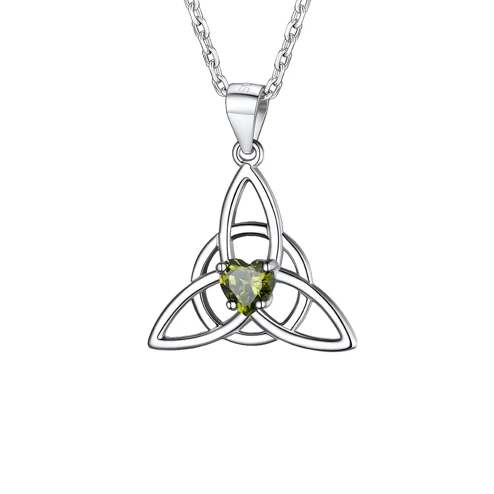 925 Sterling Silver Celtic Knot Birthstone Triquetra Necklace