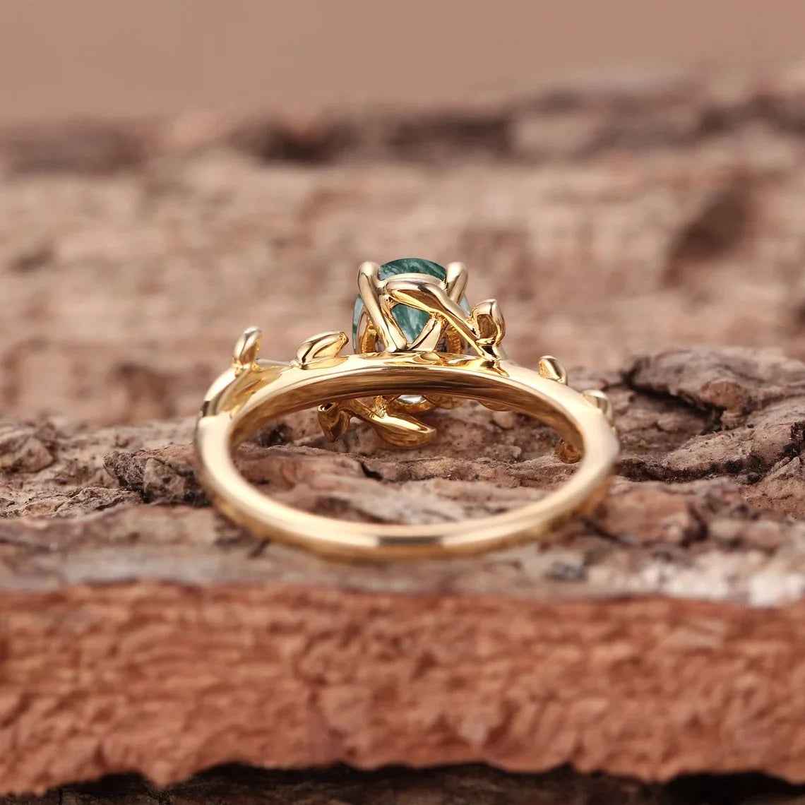 925 Sterling Silver Moss Agate Engagement Ring - Rhodium or 18k Gold Plated