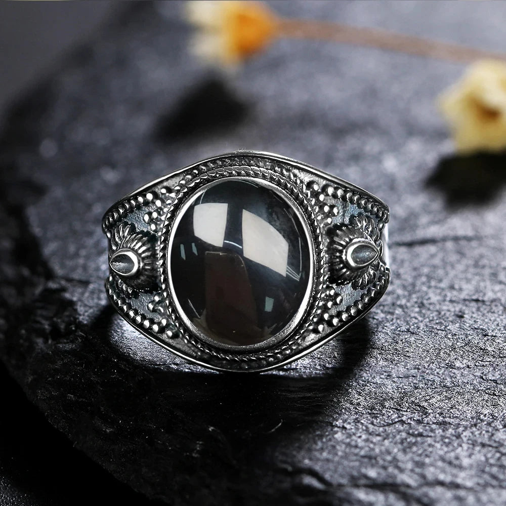 925 Sterling Silver Rings - Black Agate Collection - non-plated