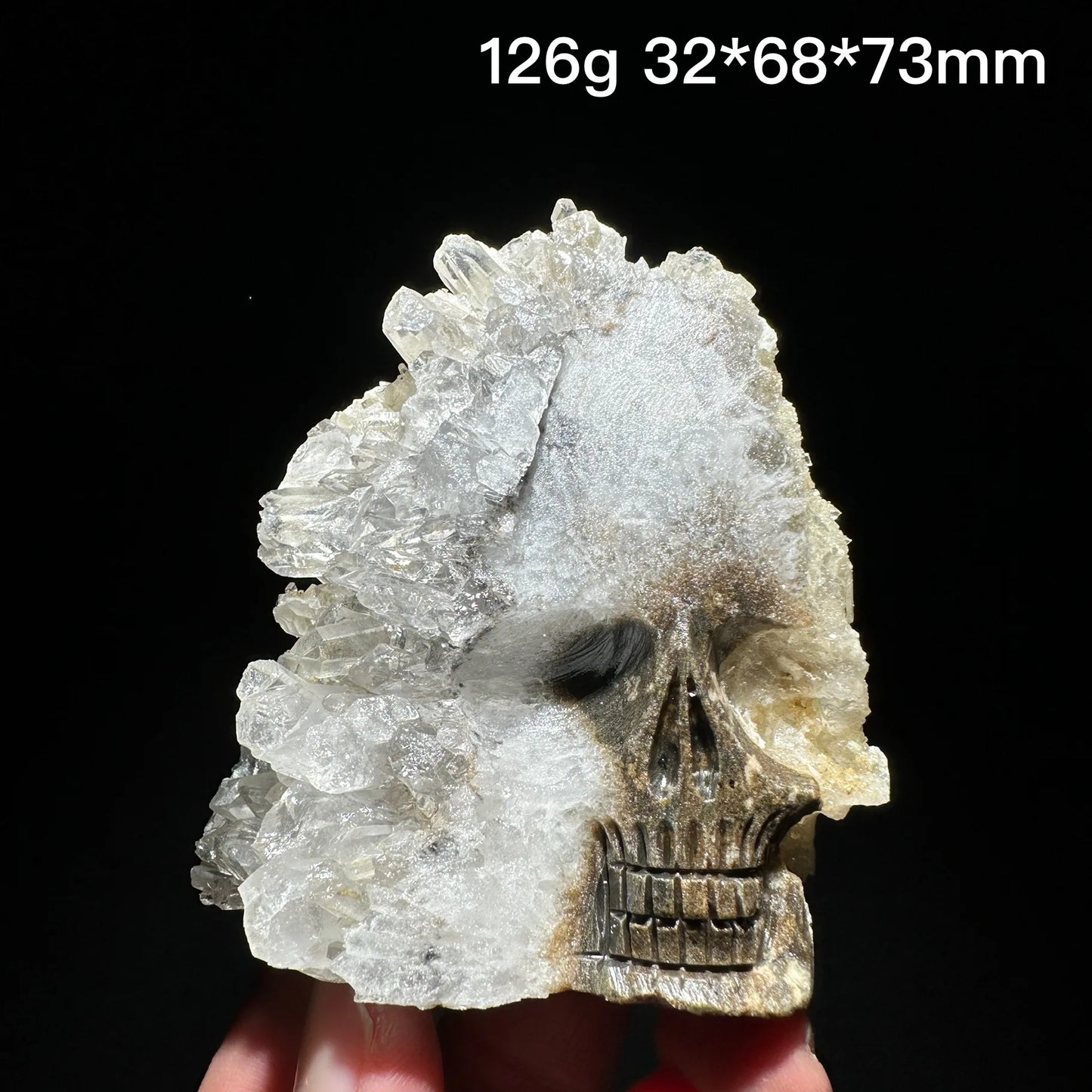 Clear Quartz Crystal Cluster Skull Carving